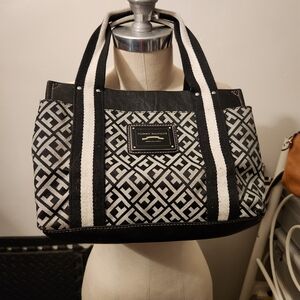 Tommy Hilfiger Black and White Patterned Tote